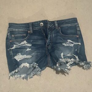 American Eagle Outfitters Dark Blue Distressed Jean Shorts